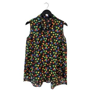 Akris Sleeveless Rainbow Heart-Print Blouse 6‎ Airy Cotton Multicolor